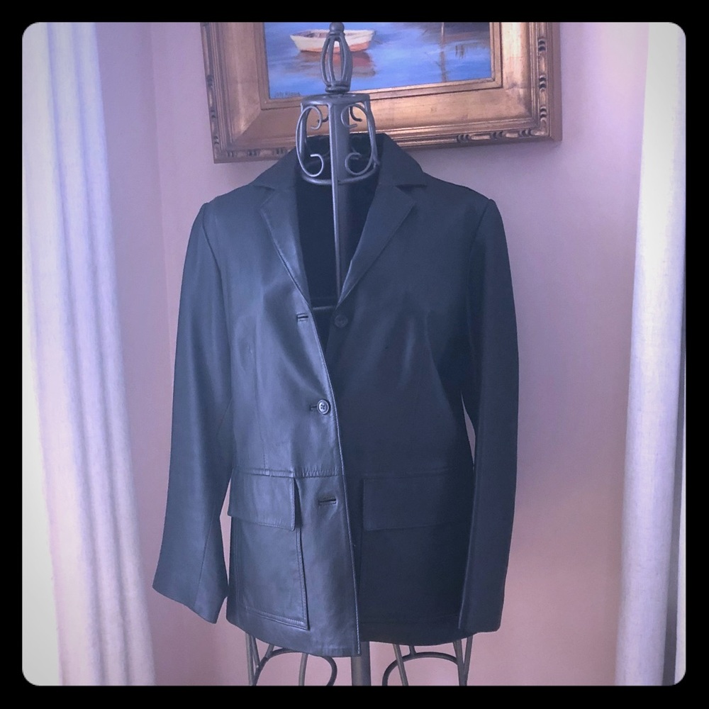 Hunter green leather jacket / blazer